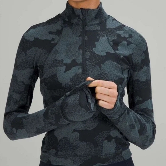 Lululemon Its Rulu Run Cropped Half-Zip Heritage Speckle Camo Jacquard True Navy - Picture 2 of 3
